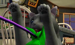 De Sims 3 Beestenbende: Oopsie-Daisy de kat aan het spelen met een speelgoedvogeltje