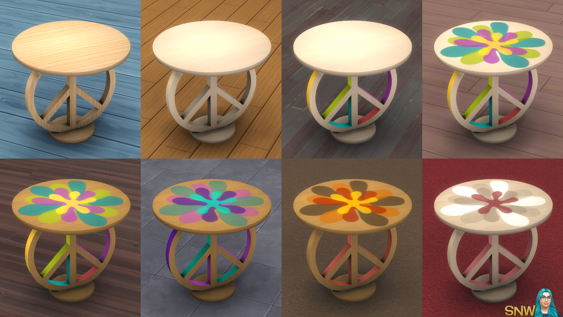 SNW Peace, Love &amp; Hippieness End Table Custom Content CC for The Sims 4