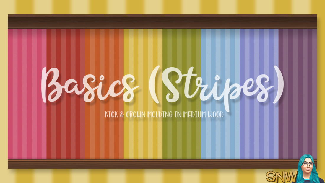 Basics Stripes Wallpaper with Kick and Crown Molding in Medium Wood